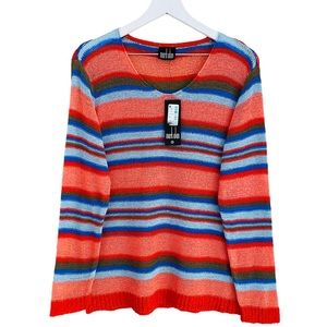Mark Alan NWT Colorful Pink & Blue Stripe Crochet Knit Long Sleeve Sweater Small